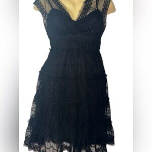 Max Studio Sequin flowy Lace Black Midi Dress similar to Wednesday iconic dress